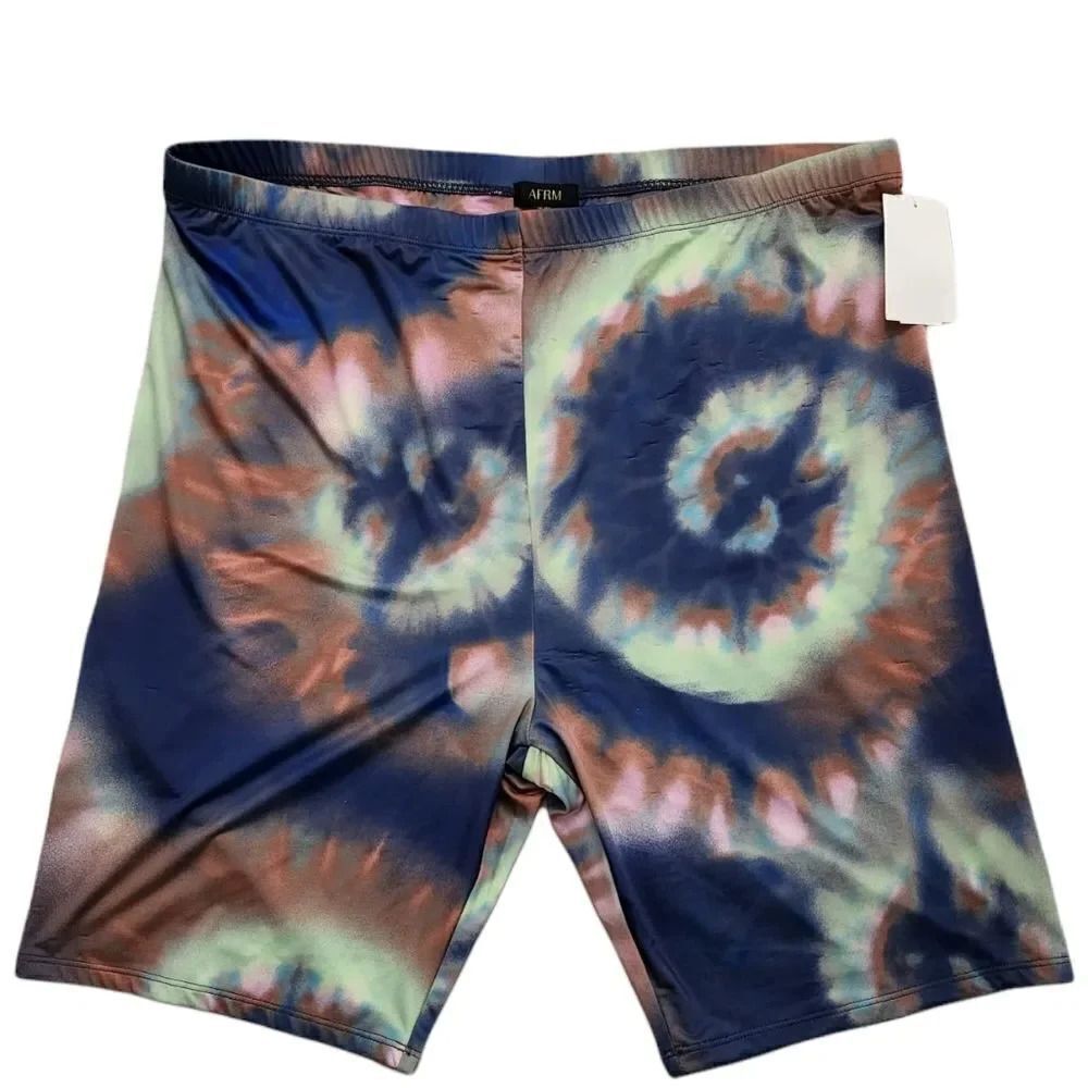 AFRM Ladies Size 1X Blue Green Pink Tie Dye Biker Shorts